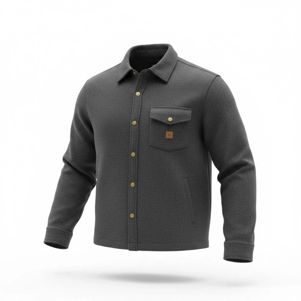 Hurley Santa Cruz Solid Flannel Men Large Dark Stone Grey Shirt Jacket Preppy